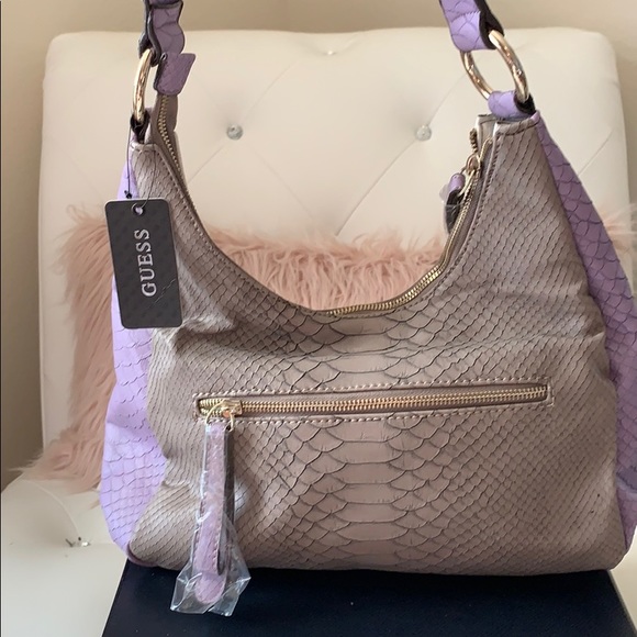 NWT GUESS Purple Multi Croc Texture Hobo Handbag - Picture 5 of 9